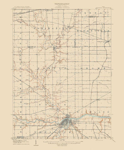 Defiance Ohio Quad - USGS 1909 White Modern Wood Framed Art Print with Double Matting by USGS