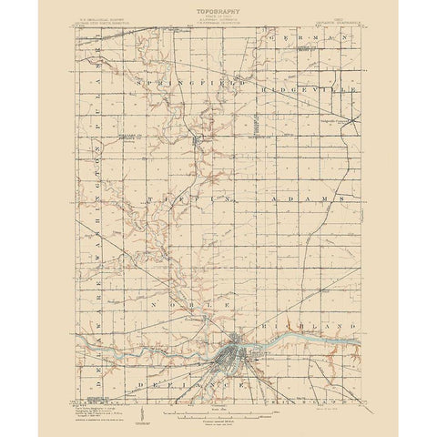 Defiance Ohio Quad - USGS 1909 Gold Ornate Wood Framed Art Print with Double Matting by USGS