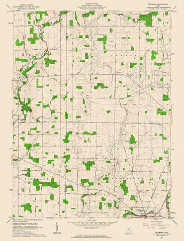 Denmark Ohio Quad - USGS 1961 White Modern Wood Framed Art Print with Double Matting by USGS