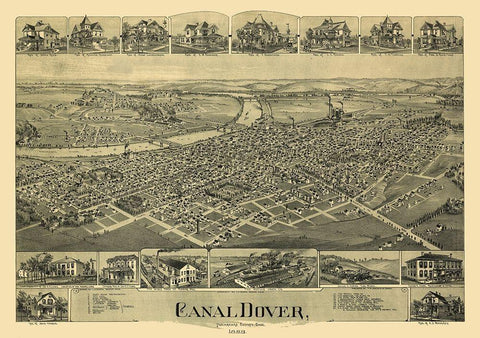 Dover Ohio - Downs 1899  Black Ornate Wood Framed Art Print with Double Matting by Downs