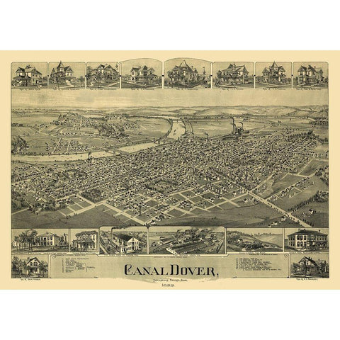 Dover Ohio - Downs 1899  Black Modern Wood Framed Art Print with Double Matting by Downs