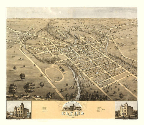 Elyria Ohio - Huger 1868  Black Ornate Wood Framed Art Print with Double Matting by Huger