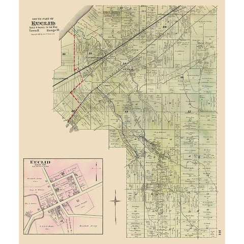 Euclid, Southern Ohio Landowner - Cram 1892 Black Modern Wood Framed Art Print with Double Matting by Cram