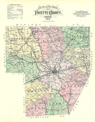 Fayette Ohio - Dunham 1913 Black Ornate Wood Framed Art Print with Double Matting by Dunham