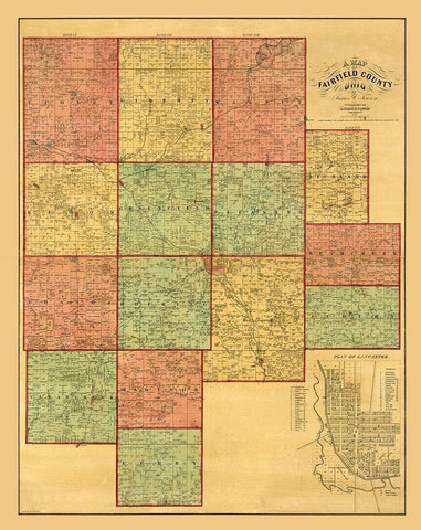 Fairfield County Ohio - Touson 1848  Black Ornate Wood Framed Art Print with Double Matting by Touson