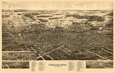 Findlay Ohio - Norris 1889  Black Ornate Wood Framed Art Print with Double Matting by Norris