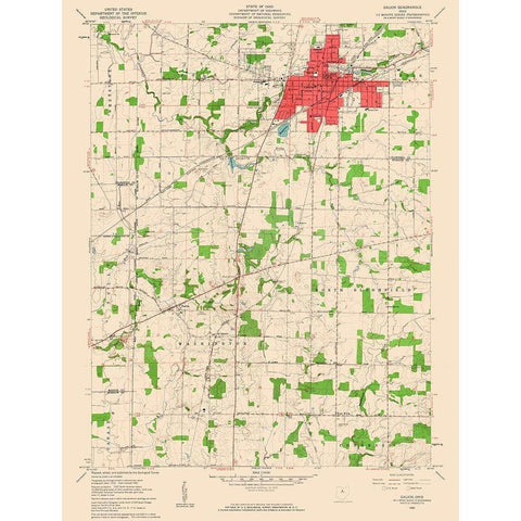 Galion Ohio Quad - USGS 1960 Black Modern Wood Framed Art Print with Double Matting by USGS