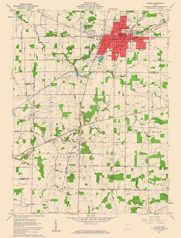 Galion Ohio Quad - USGS 1960 White Modern Wood Framed Art Print with Double Matting by USGS