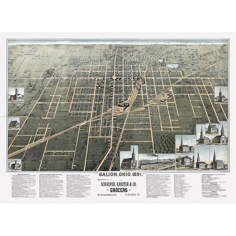 Galion Ohio - Smith 1891  White Modern Wood Framed Art Print by Smith