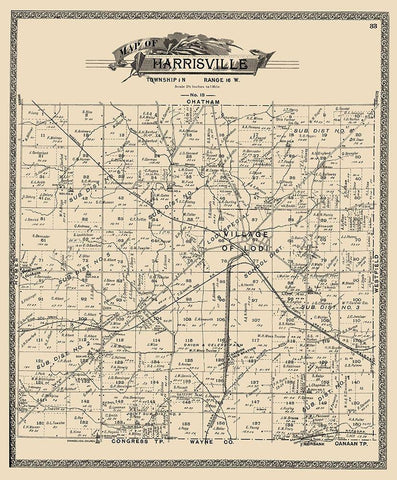 Harrisville Ohio Landowner - American Atlas 1897 Black Ornate Wood Framed Art Print with Double Matting by American Atlas
