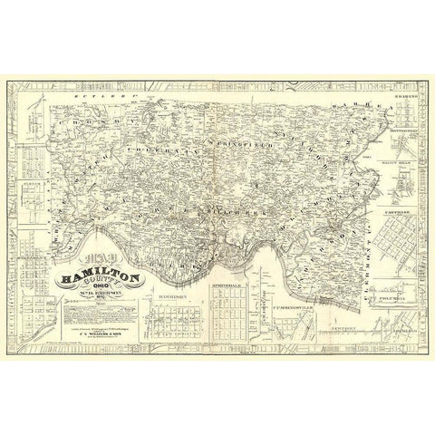 Hamilton County Ohio - Emerson 1847  Gold Ornate Wood Framed Art Print with Double Matting by Emerson