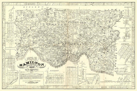 Hamilton County Ohio - Emerson 1847  Black Ornate Wood Framed Art Print with Double Matting by Emerson