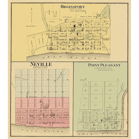 Higginsport Neville Point Pleasant Ohio Landowner Gold Ornate Wood Framed Art Print with Double Matting by Hayes