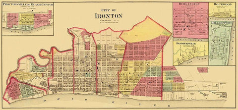 Ironton Ohio Landowner - Aschbach 1877 Black Ornate Wood Framed Art Print with Double Matting by Aschbach