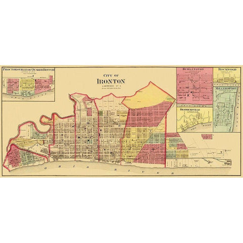 Ironton Ohio Landowner - Aschbach 1877 Black Modern Wood Framed Art Print with Double Matting by Aschbach