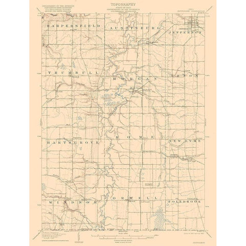 Jefferson Ohio Quad - USGS 1907 Gold Ornate Wood Framed Art Print with Double Matting by USGS