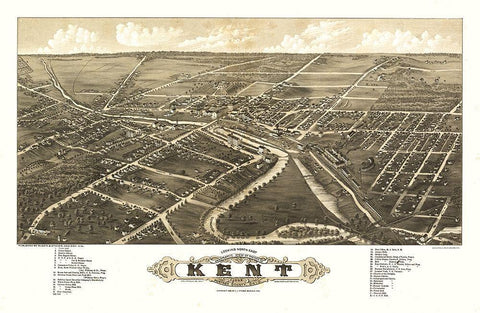 Kent Ohio - Stoner 1882  Black Ornate Wood Framed Art Print with Double Matting by Stoner