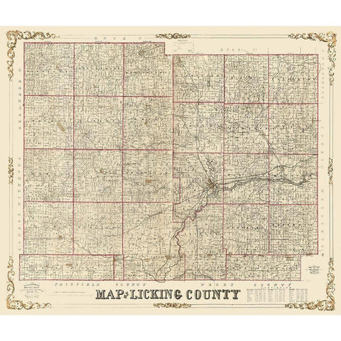 Licking County Ohio - Roell 1854  Gold Ornate Wood Framed Art Print with Double Matting by Roell