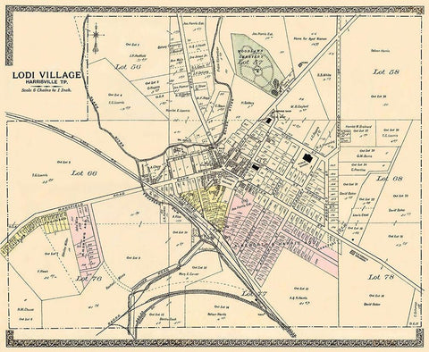 Lodi Village Ohio Landowner - American Atlas 1896 Black Ornate Wood Framed Art Print with Double Matting by American Atlas
