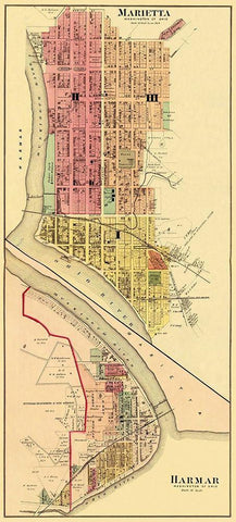 Marietta, Harmar Ohio Landowner - Hayes 1877 White Modern Wood Framed Art Print with Double Matting by Hayes