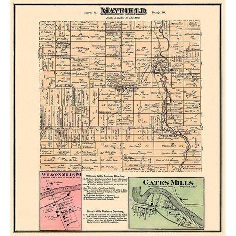 Mayfield Ohio Landowner - Cram 1874 Gold Ornate Wood Framed Art Print with Double Matting by Cram