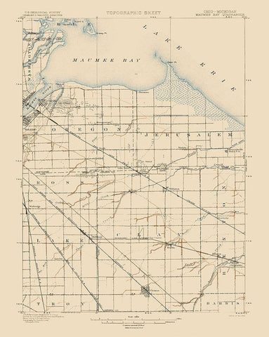 Maumee Bay Ohio Quad - USGS 1900 White Modern Wood Framed Art Print with Double Matting by USGS