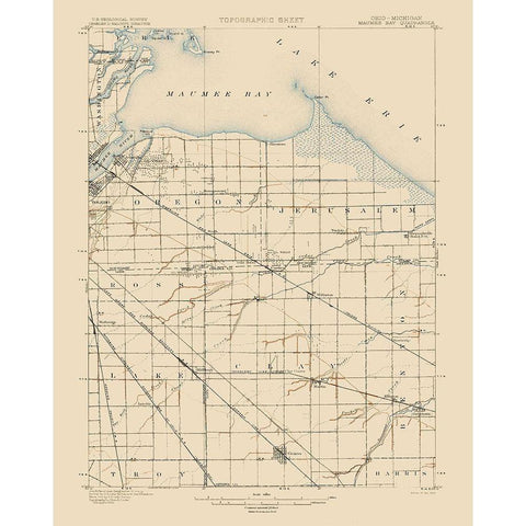 Maumee Bay Ohio Quad - USGS 1900 Black Modern Wood Framed Art Print with Double Matting by USGS