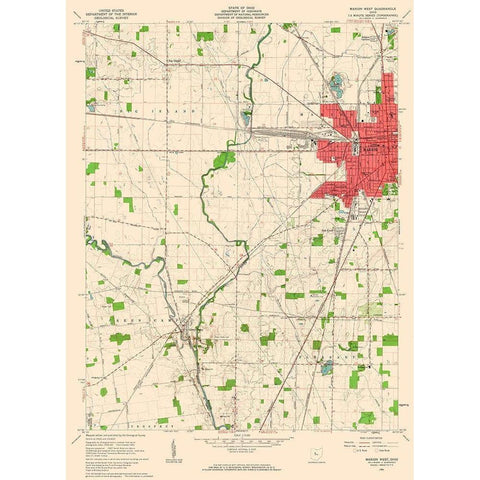 West Marion Ohio Quad - USGS 1961 Black Modern Wood Framed Art Print with Double Matting by USGS