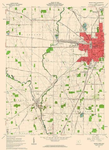 West Marion Ohio Quad - USGS 1961 Black Ornate Wood Framed Art Print with Double Matting by USGS