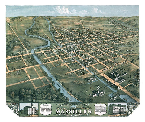 Massillon Ohio - Stoner 1870  Black Ornate Wood Framed Art Print with Double Matting by Stoner