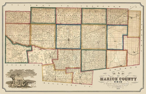 Marion County Ohio - Brown 1852  White Modern Wood Framed Art Print with Double Matting by Brown