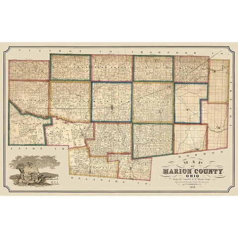 Marion County Ohio - Brown 1852  Black Modern Wood Framed Art Print with Double Matting by Brown