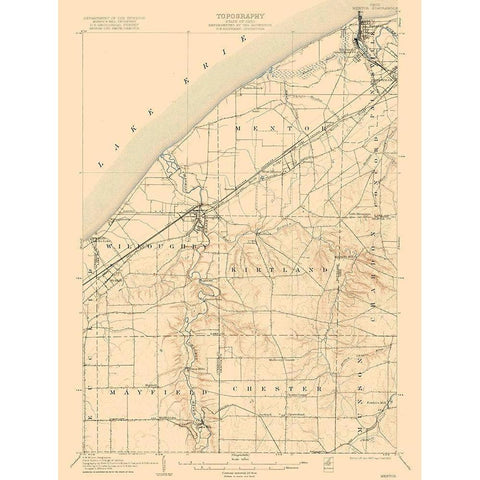 Mentor Ohio Quad - USGS 1907 Gold Ornate Wood Framed Art Print with Double Matting by USGS