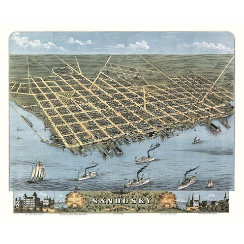 Sandusky Ohio -Stoner 1870  Gold Ornate Wood Framed Art Print with Double Matting by Stoner