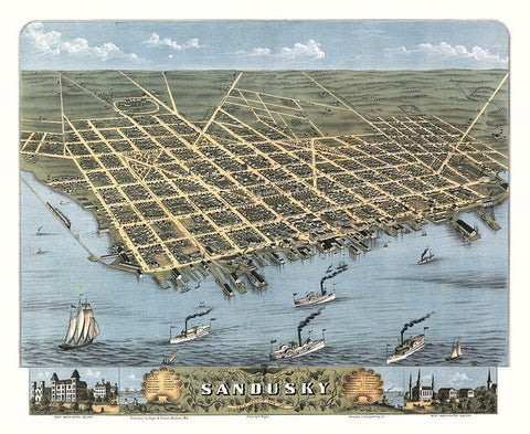 Sandusky Ohio -Stoner 1870  Black Ornate Wood Framed Art Print with Double Matting by Stoner