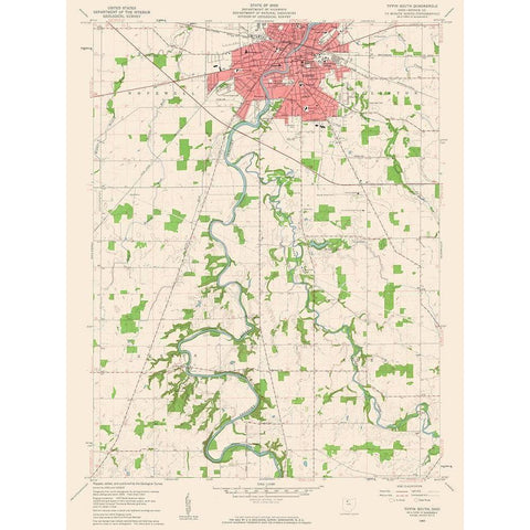 South Tiffin Ohio Quad - USGS 1960 Gold Ornate Wood Framed Art Print with Double Matting by USGS