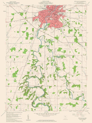 South Tiffin Ohio Quad - USGS 1960 White Modern Wood Framed Art Print with Double Matting by USGS