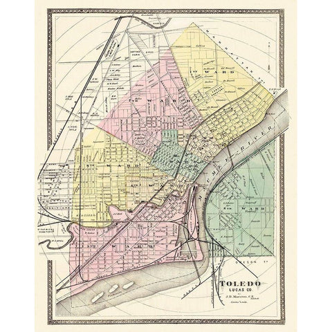 Toledo Ohio Landowner - Marston 1872 White Modern Wood Framed Art Print by Marston