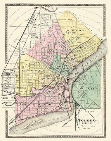 Toledo Ohio Landowner - Marston 1872 Black Ornate Wood Framed Art Print with Double Matting by Marston