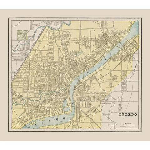 Toledo  Ohio  - Cram 1892 Gold Ornate Wood Framed Art Print with Double Matting by Cram