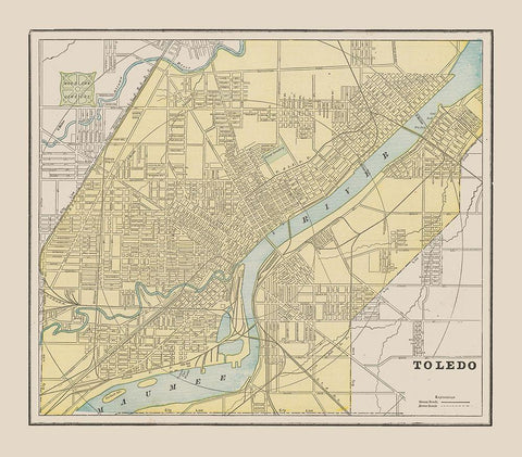 Toledo  Ohio  - Cram 1892 White Modern Wood Framed Art Print with Double Matting by Cram