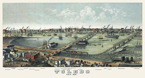 Toledo Ohio - Stoner 1876  Black Ornate Wood Framed Art Print with Double Matting by Stoner