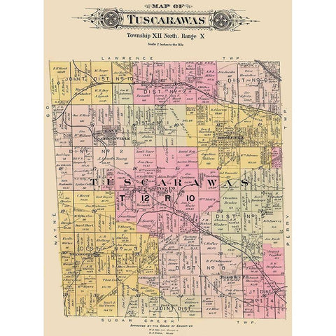 Tuscarawas Ohio Landowner - Lawrence 1896 White Modern Wood Framed Art Print by Lawrence