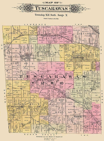 Tuscarawas Ohio Landowner - Lawrence 1896 Black Ornate Wood Framed Art Print with Double Matting by Lawrence