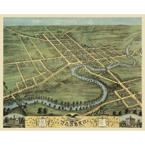 Warren Ohio - Stoner 1870  Gold Ornate Wood Framed Art Print with Double Matting by Stoner