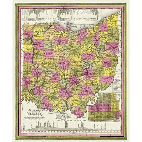 Ohio with Cincinnati Ohio - Mitchell 1846 Gold Ornate Wood Framed Art Print with Double Matting by Mitchell