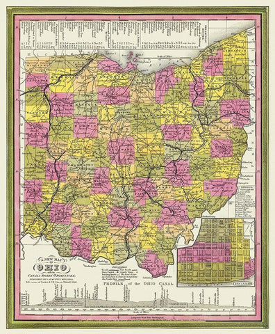 Ohio with Cincinnati Ohio - Mitchell 1846 White Modern Wood Framed Art Print with Double Matting by Mitchell