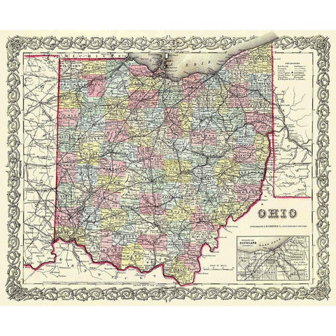 Ohio - Colton 1855 White Modern Wood Framed Art Print by Colton