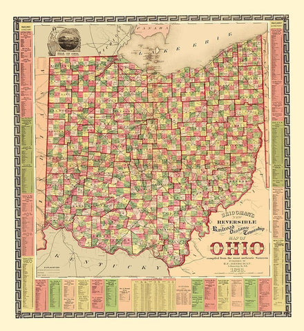 Ohio Railroad Distances and Townships 1873 Black Ornate Wood Framed Art Print with Double Matting by Bridgman