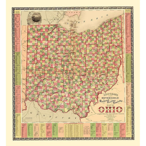 Ohio Railroad Distances and Townships 1873 Gold Ornate Wood Framed Art Print with Double Matting by Bridgman